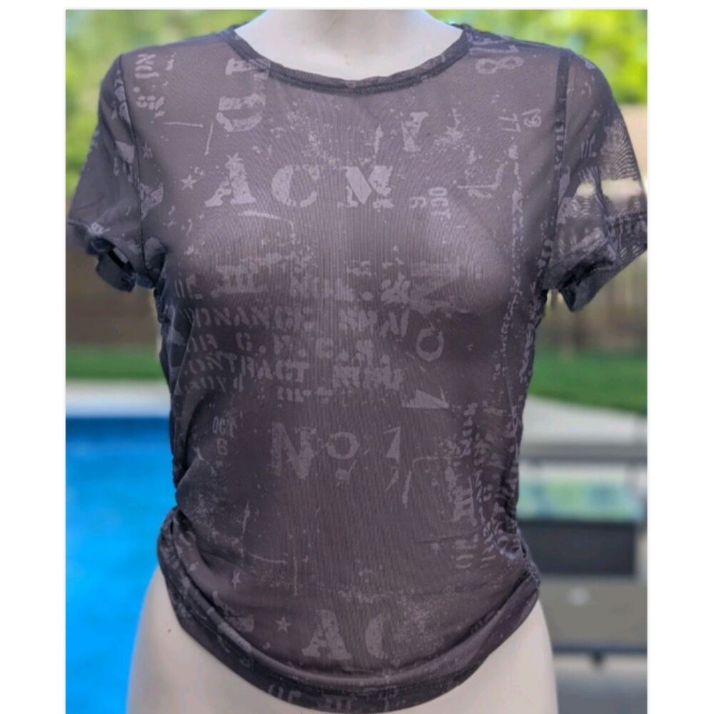 Buckle Mesh Baby Top Sheer BodyCon Shirt Tee Top See-Through Gilded Intent Med
